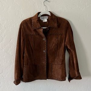 Carlisle Women’s Brown Suede Leather Jacket with Black Trim